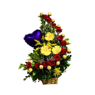 Arreglo de Rosas y Gerberas con Globo y Chocolates Premium
