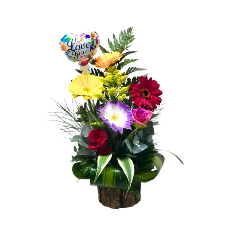 Arreglo Multicolor de Gerberas y Rosas con Globo Love You