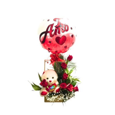 Arreglo Romántico con Peluche y Globo Te Amo