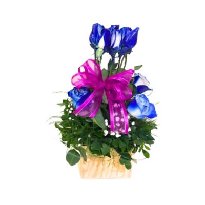 Arreglo de Rosas Azules en Caja de Madera