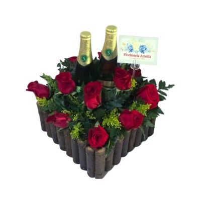Arreglo de Rosas Rojas en Base Rústica con Cervezas