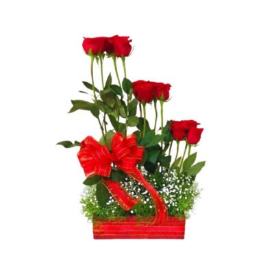 Arreglo de Rosas Rojas Escalonadas en Base Rectangular