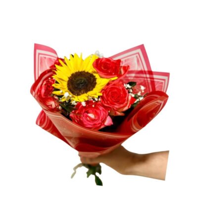 Bouquet de Girasol y Rosas Rojas Premium