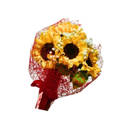 Bouquet de Girasoles con Malla Roja