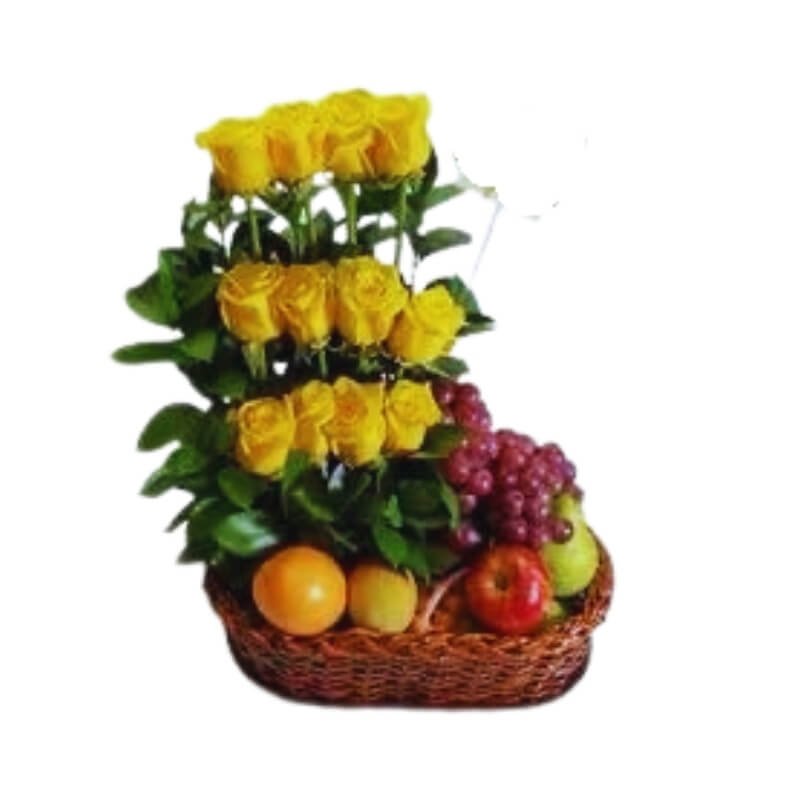 Canasta Frutal Premium con Rosas Amarillas