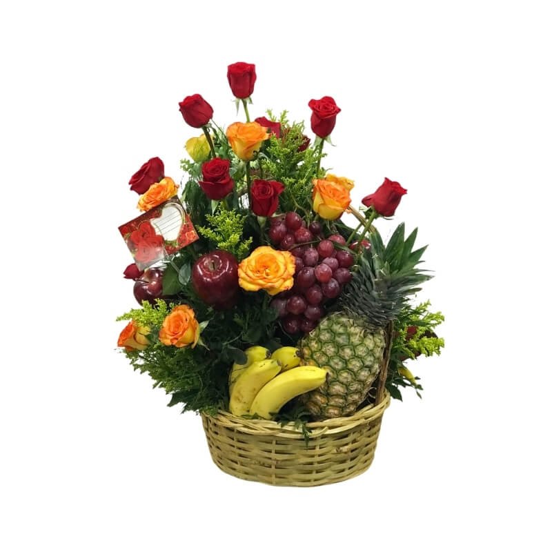 Canasta Frutal Premium con Rosas y Piña