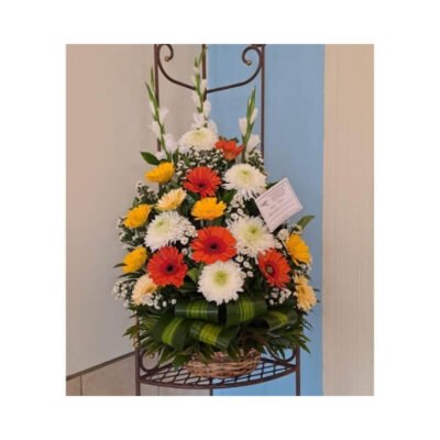 Arreglo Funerario de Gerberas Multicolores y Gladiolas