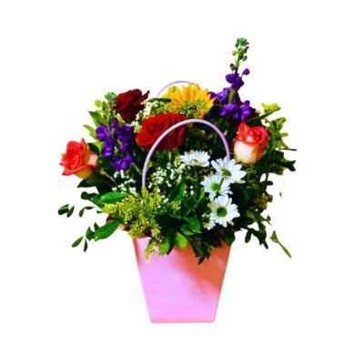 Arreglo en Base Tipo Cartera Flores Variadas