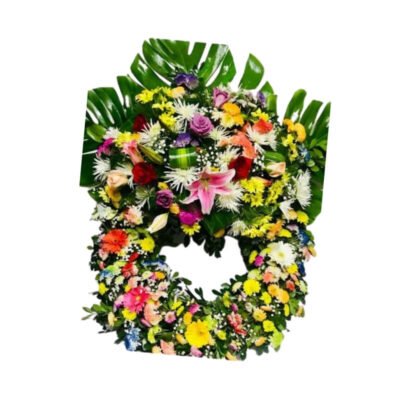 Corona Funeraria Multicolor con Copete Exótico