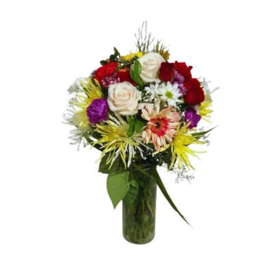 Florero de Cristal con Flores Variadas Primavera