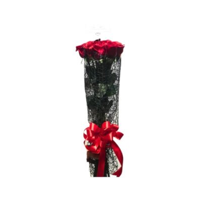 Ramillete Alargado de Rosas Rojas en Red Negra